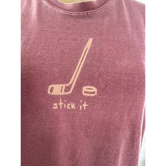 "ROTH SHIRT CO." Stick It T-Shirt SZ  M Womens Rose Pink Hockey Puck Ice Rink - Picture 2 of 9